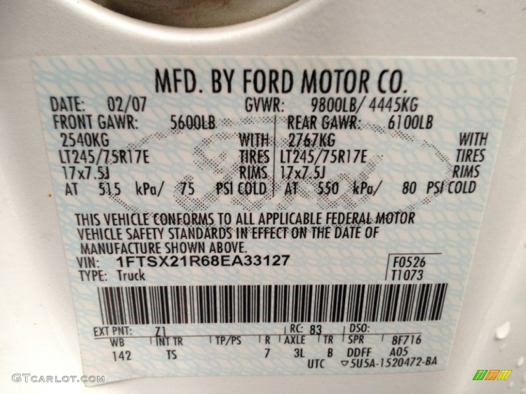 2008 Ford F250 Super Duty XL SuperCab 4x4 Color Code Photos