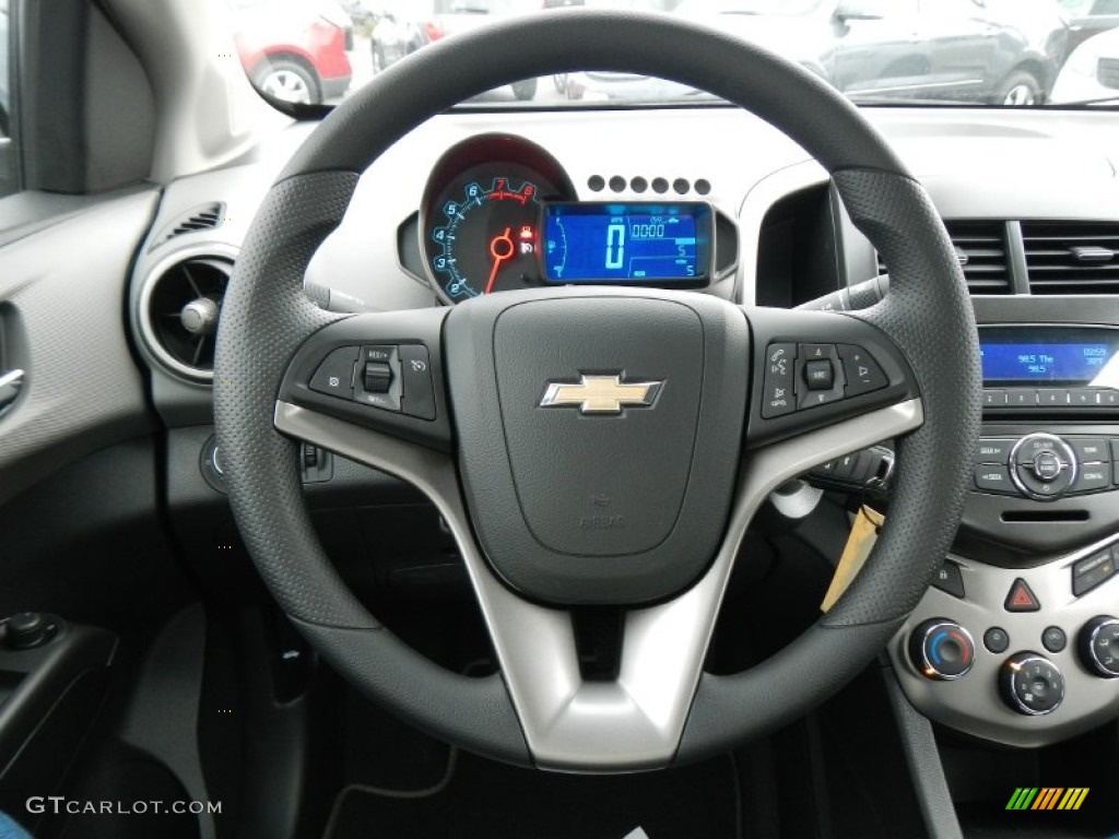 2013 Chevrolet Sonic LT Sedan Jet Black/Dark Titanium Steering Wheel Photo #74884830