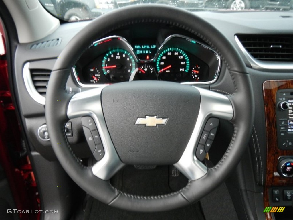 2013 Chevrolet Traverse LTZ AWD Ebony Steering Wheel Photo #74887482