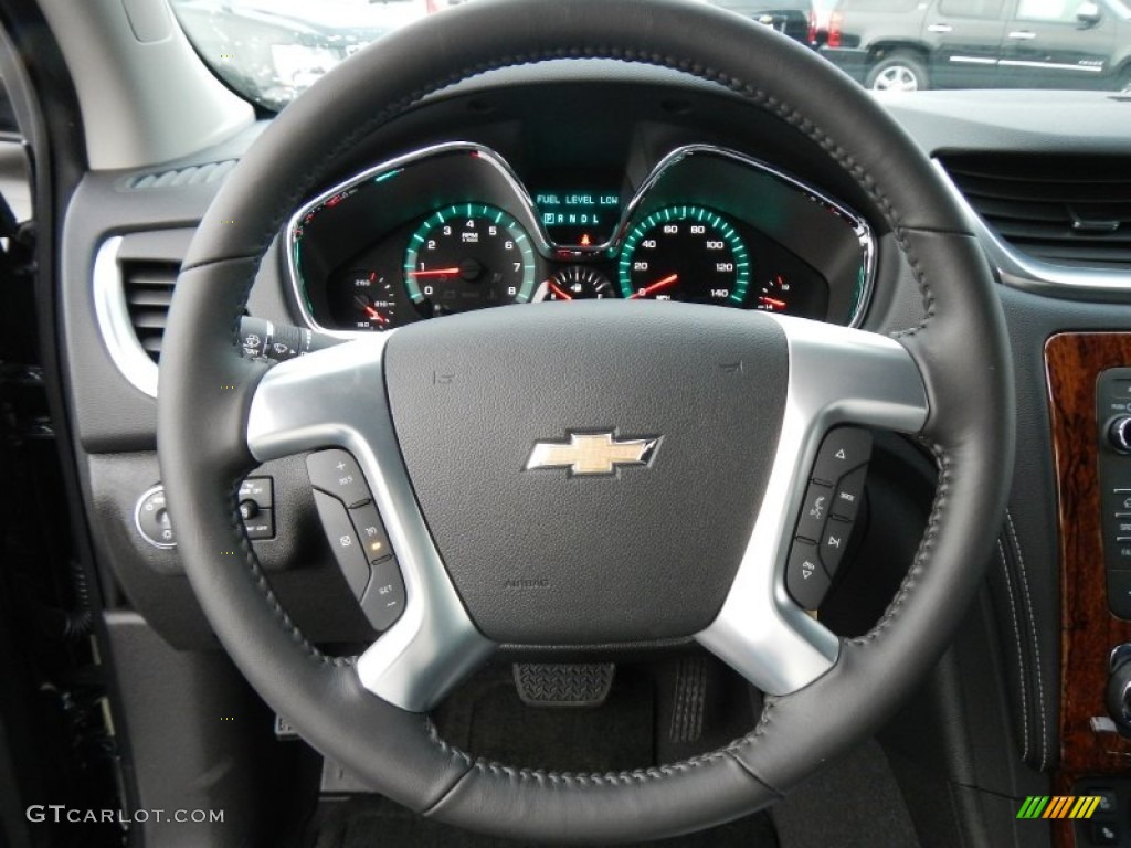 2013 Chevrolet Traverse LTZ AWD Ebony Steering Wheel Photo #74888016