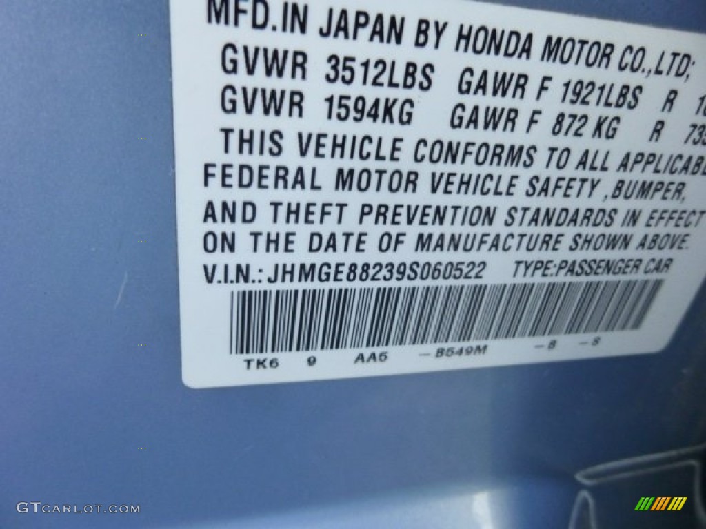 2009 Honda Fit Standard Fit Model Color Code Photos