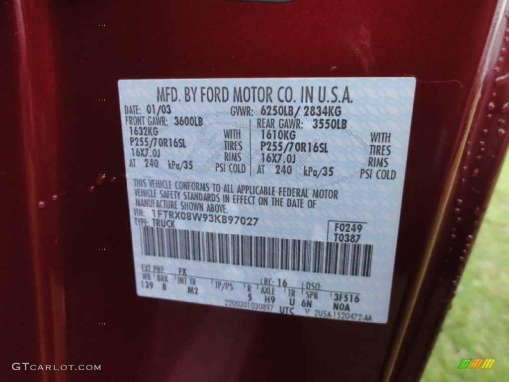 2003 F150 Color Code FX for Burgundy Red Metallic Photo #74894436