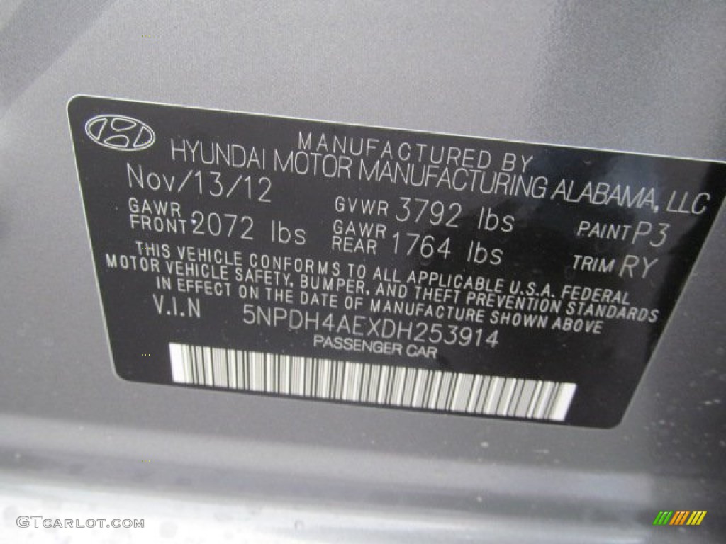 2013 Elantra Color Code P3 for Harbor Gray Metallic Photo #74902745