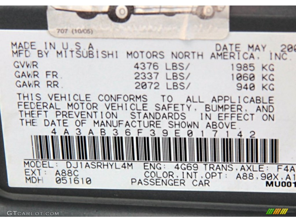2009 Galant Color Code A88 for Satin Meisai Pearl Photo #74909312