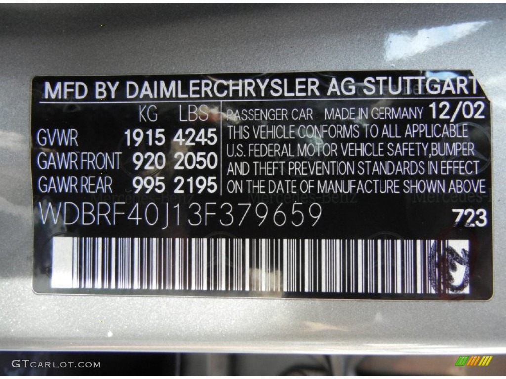 2003 C Color Code 723 for Pewter Silver Metallic Photo #74910798