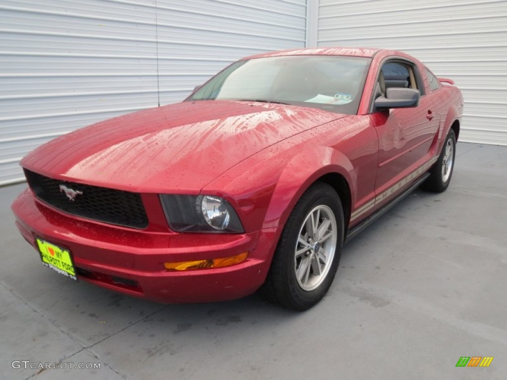 2005 Mustang V6 Premium Coupe - Redfire Metallic / Medium Parchment photo #6