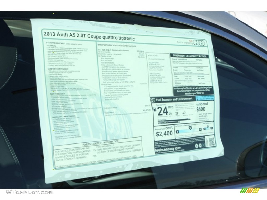 2013 Audi A5 2.0T quattro Coupe Window Sticker Photo #74917965