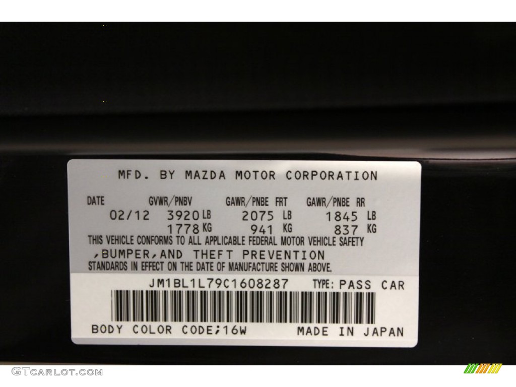 2012 Mazda MAZDA3 i Touring 5 Door Color Code Photos