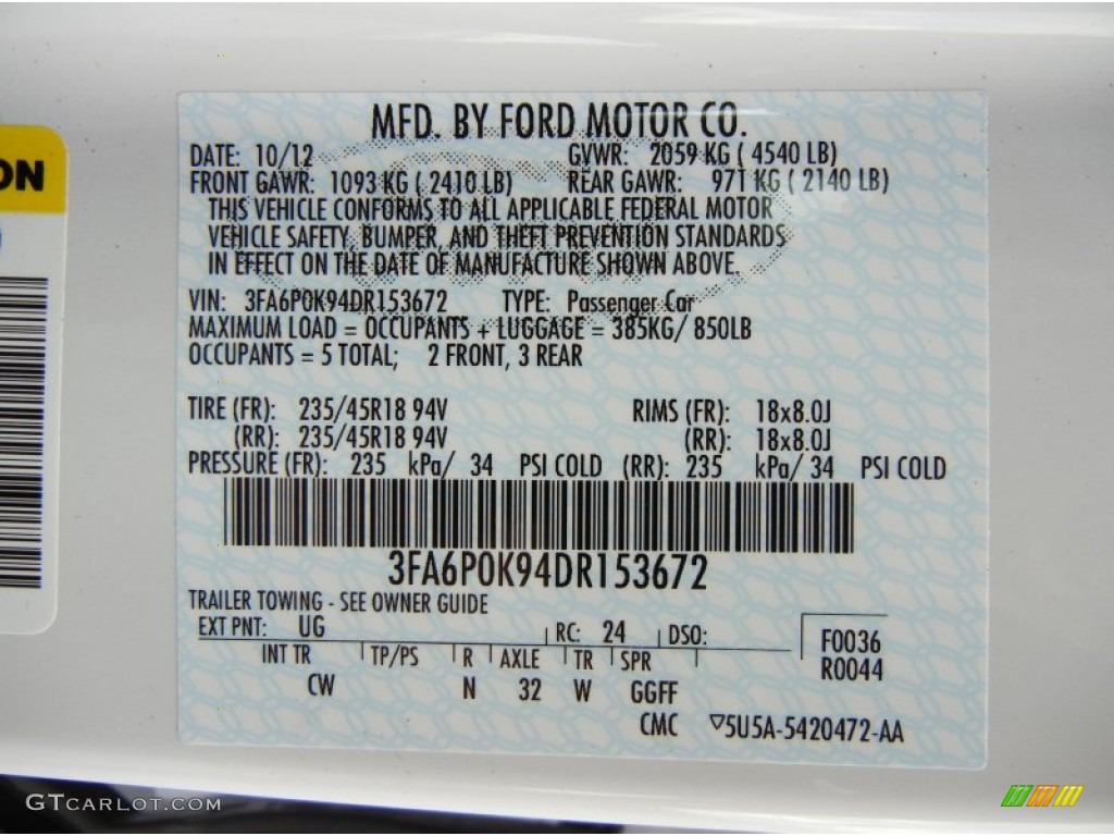 2013 Fusion Color Code UG for White Platinum Metallic Tri-coat Photo #74932282