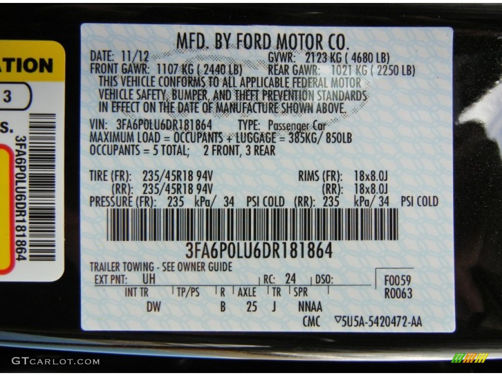 2013 Fusion Color Code UH for Tuxedo Black Metallic Photo #74932711