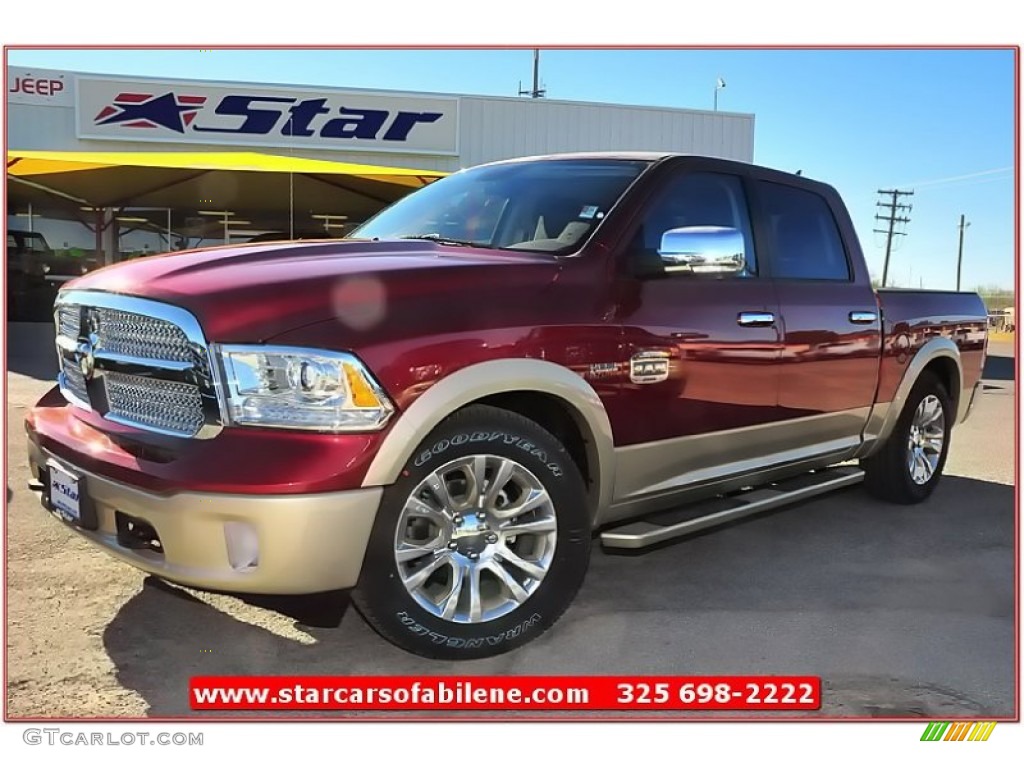 2013 1500 Laramie Longhorn Crew Cab - Deep Cherry Red Pearl / Canyon Brown/Light Frost Beige photo #1
