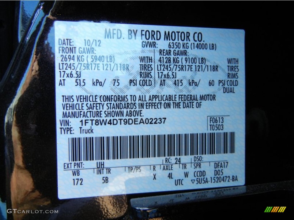 2013 F450 Super Duty Color Code UH for Tuxedo Black Metallic Photo #74934693
