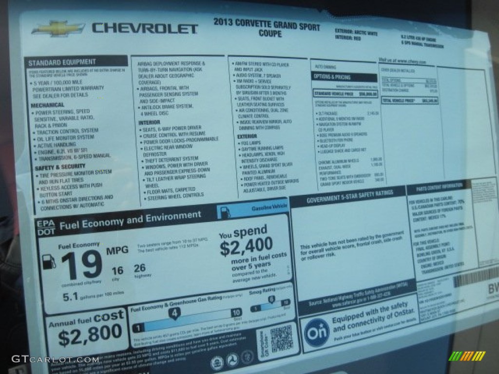 2013 Chevrolet Corvette Grand Sport Coupe Window Sticker Photo #74943710