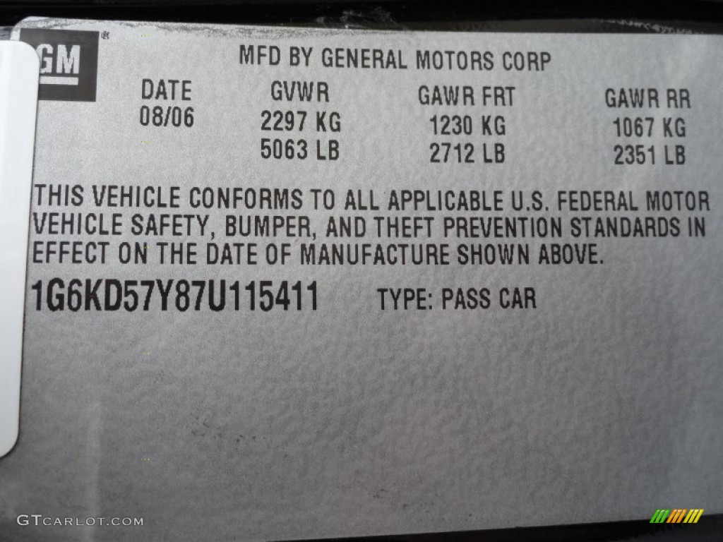 2007 Cadillac DTS Luxury Info Tag Photos