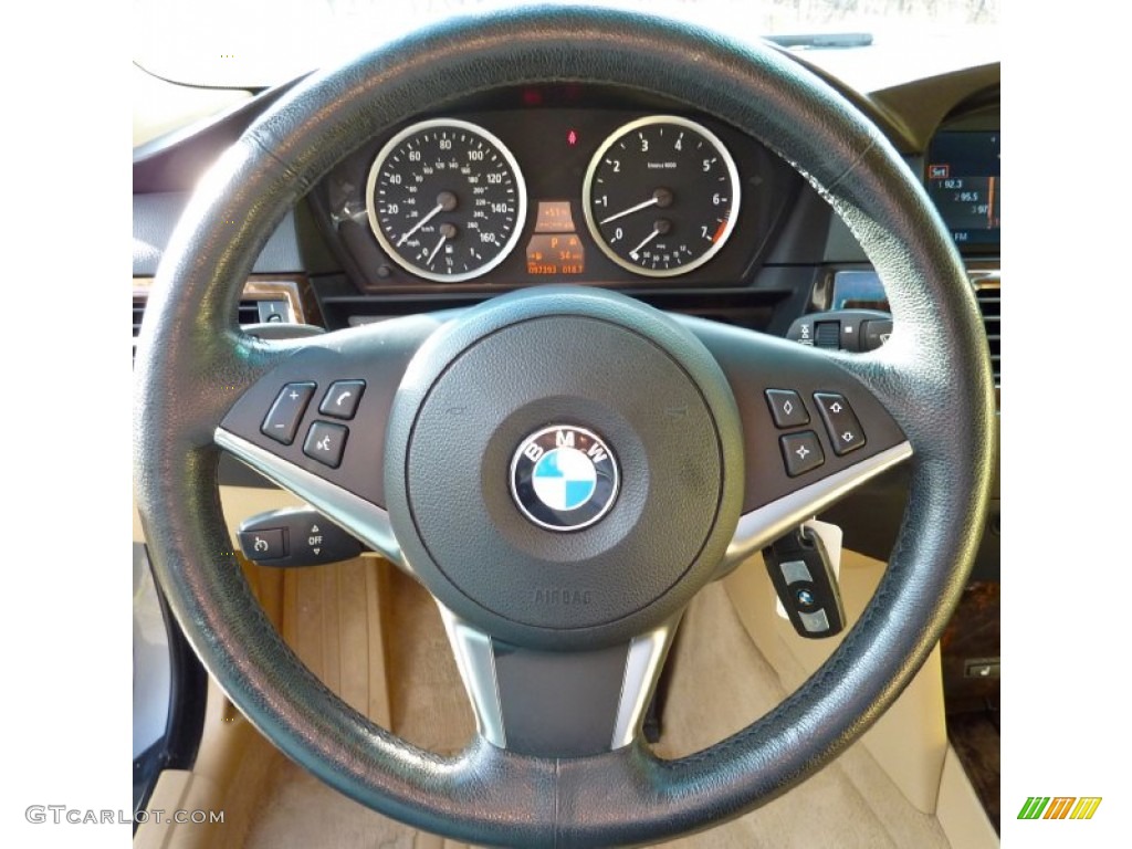 2007 BMW 5 Series 550i Sedan Beige Steering Wheel Photo #74952275