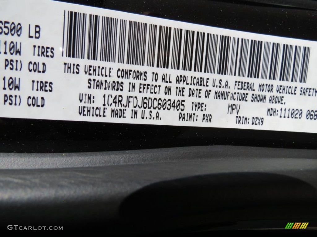2013 Grand Cherokee Color Code PXR for Brilliant Black Crystal Pearl Photo #74956858