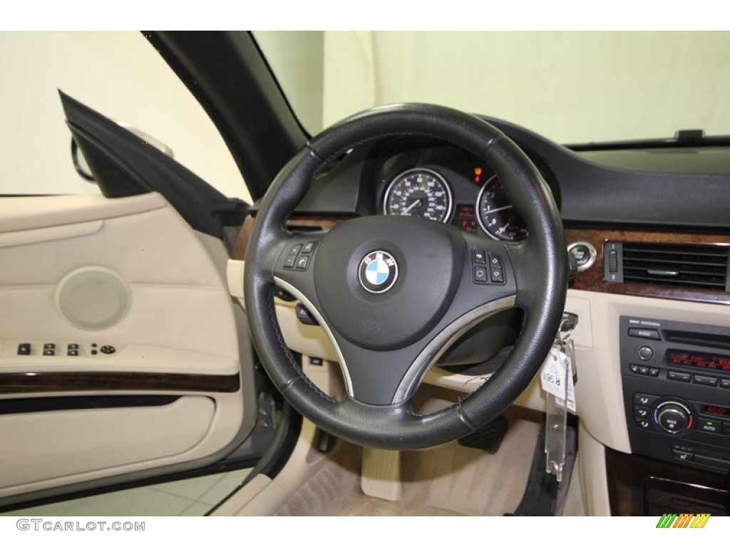 2008 BMW 3 Series 328i Convertible Cream Beige Steering Wheel Photo #74967799