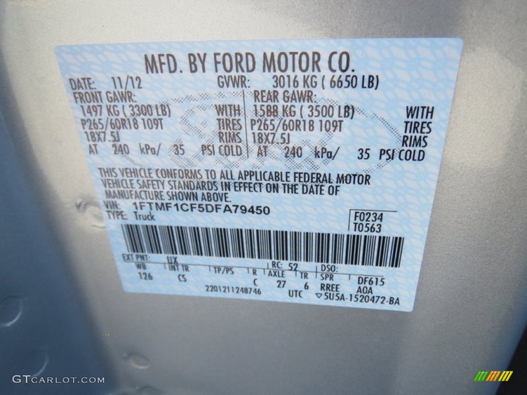 2013 F150 Color Code UX for Ingot Silver Metallic Photo #74970625