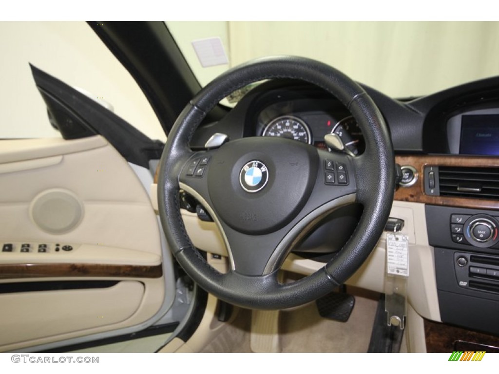 2008 BMW 3 Series 328i Convertible Cream Beige Steering Wheel Photo #74971957
