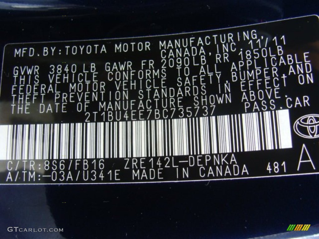 2011 Corolla LE - Nautical Blue Metallic / Ash photo #15