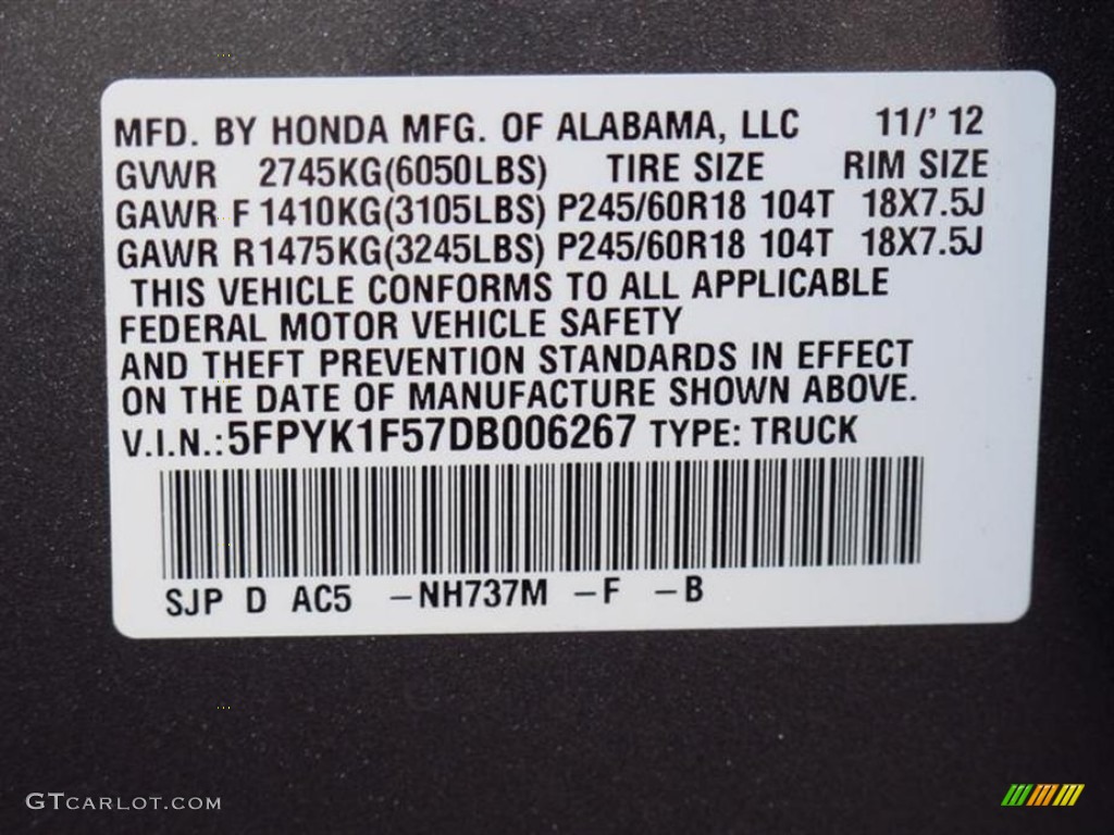 2013 Ridgeline Color Code NH737M for Polished Metal Metallic Photo #74988892
