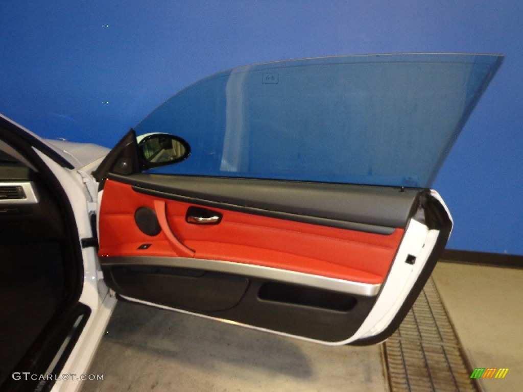 2009 BMW 3 Series 328xi Coupe Coral Red/Black Dakota Leather Door Panel Photo #74993013