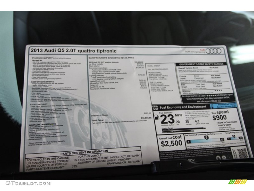 2013 Audi Q5 2.0 TFSI quattro Window Sticker Photo #74996245