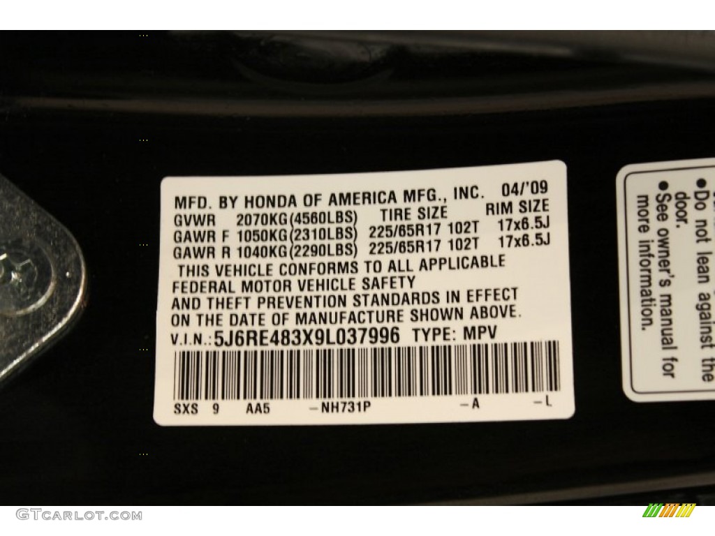 2009 CR-V LX 4WD - Crystal Black Pearl / Black photo #18