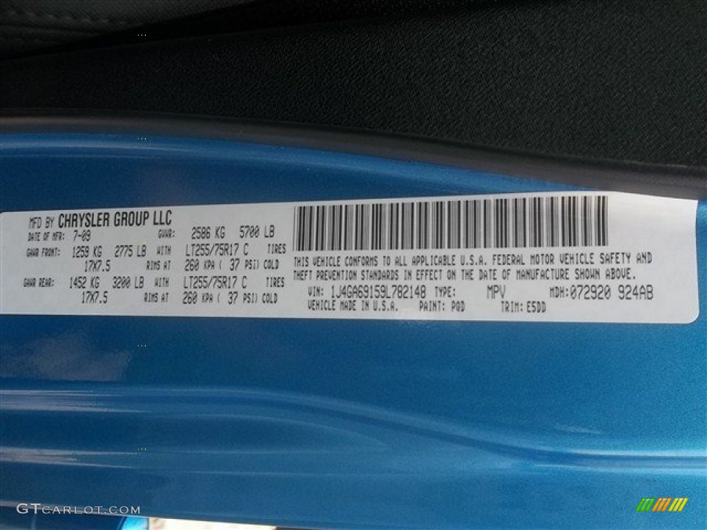 2009 Wrangler Unlimited Color Code PQD for Surf Blue Pearl Photo #75008521