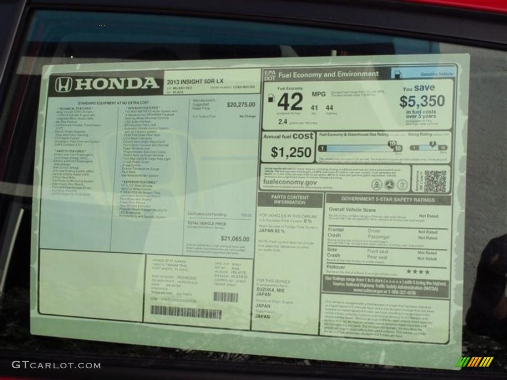 2013 Honda Insight LX Hybrid Window Sticker Photo #75026732