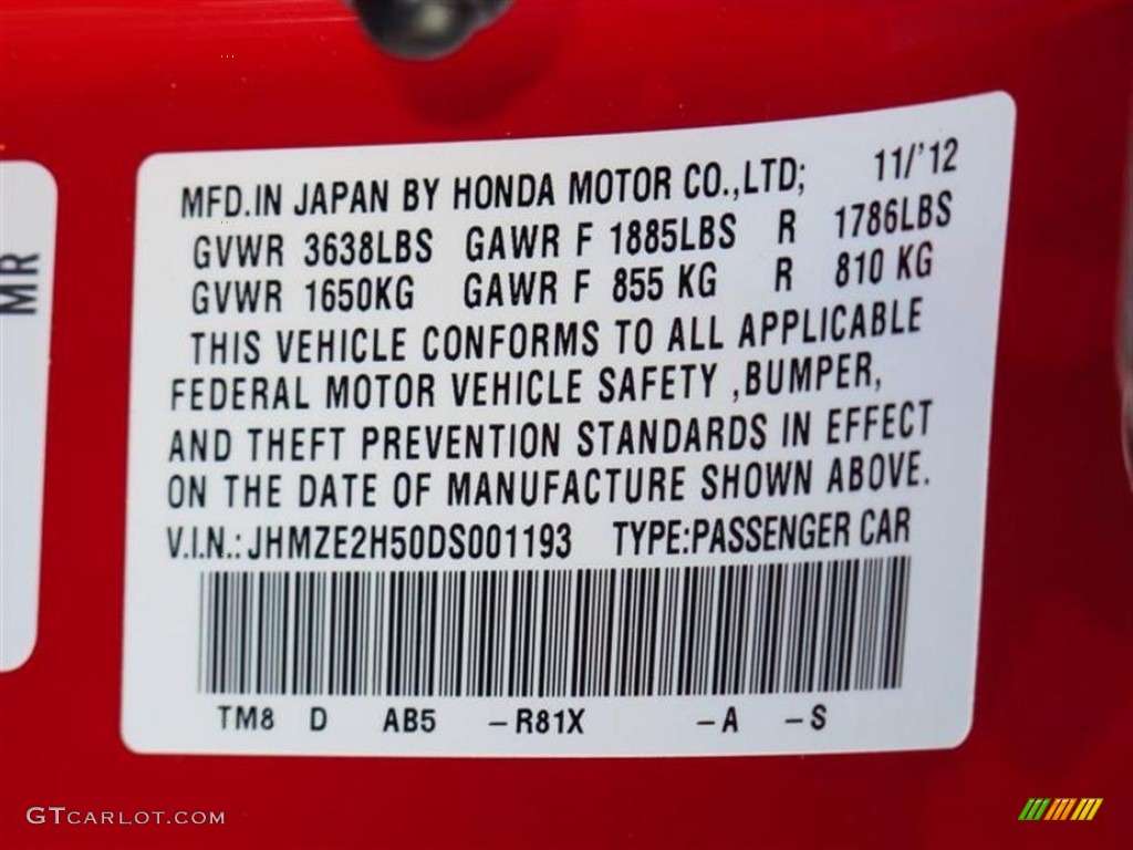 2013 Insight Color Code R81X for Milano Red Photo #75026757