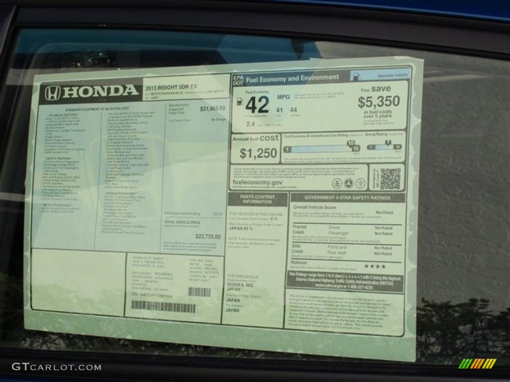 2013 Honda Insight EX Hybrid Window Sticker Photo #75027026