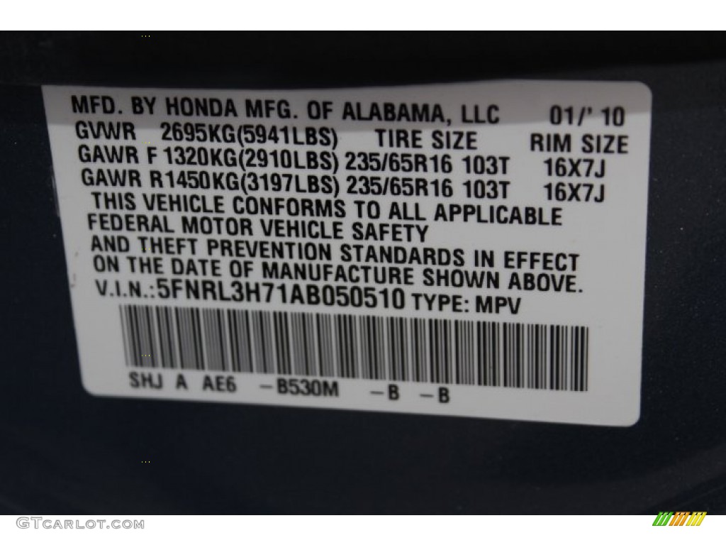 2010 Odyssey EX-L - Ocean Mist Metallic / Gray photo #26