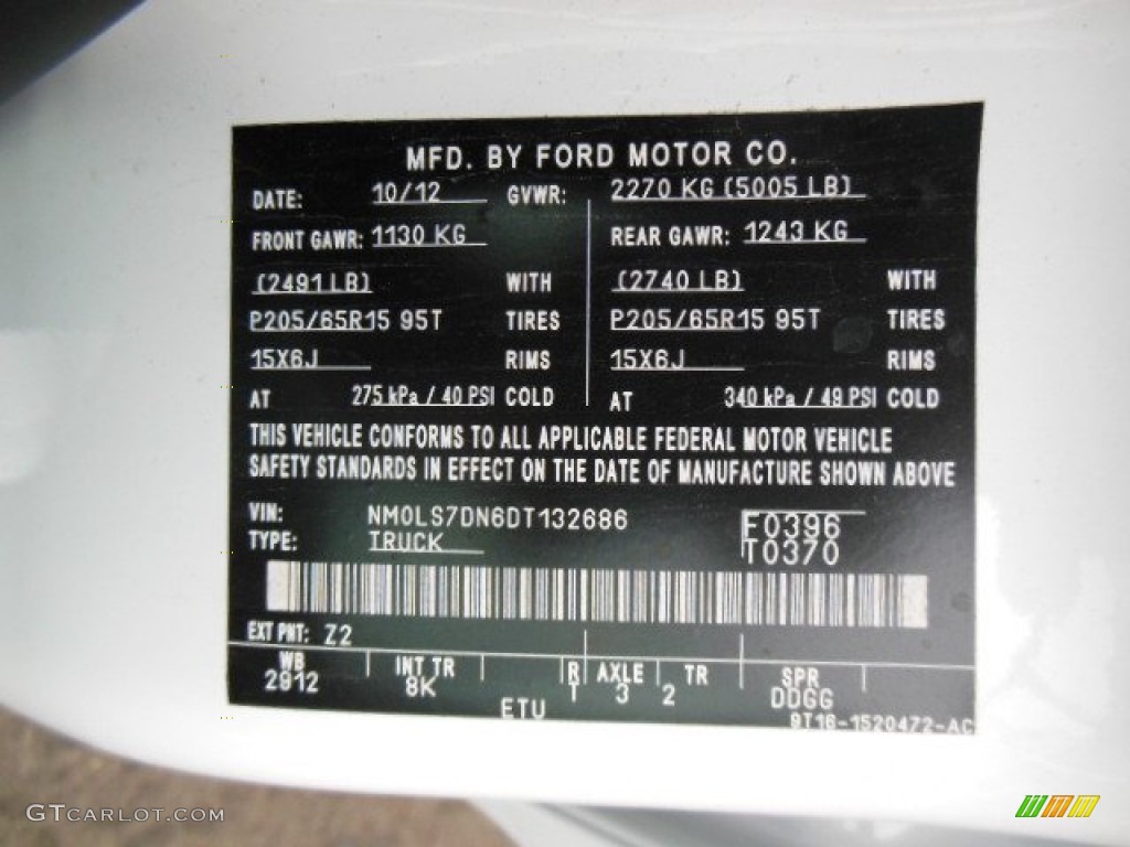 2013 Transit Connect Color Code Z2 for Frozen White Photo #75030707