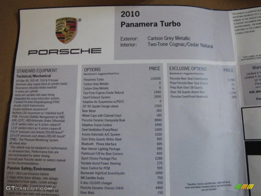 2010 Porsche Panamera Turbo Window Sticker Photos