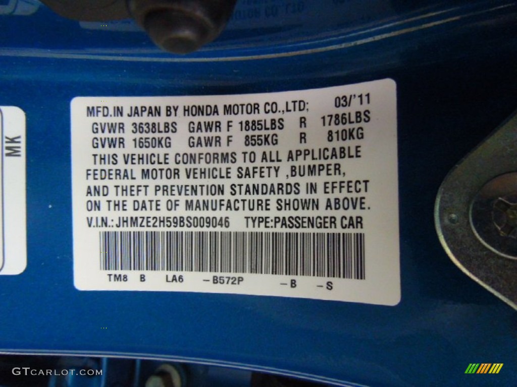 2011 Honda Insight Hybrid LX Color Code Photos