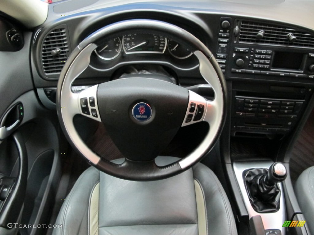 2006 Saab 9-3 Aero Sport Sedan Slate Gray Steering Wheel Photo #75034842