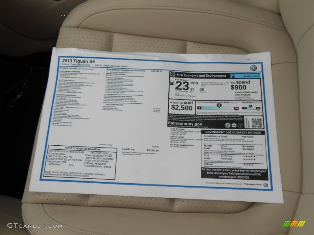 2013 Volkswagen Tiguan SE Window Sticker Photo #75034928