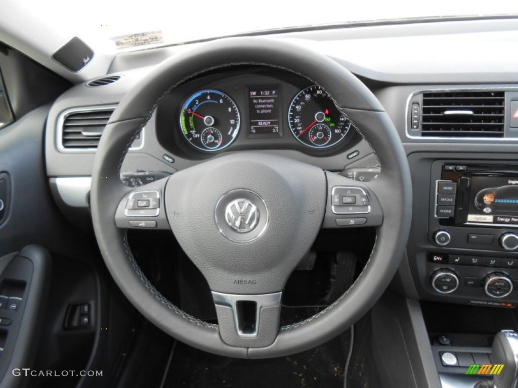 2013 Volkswagen Jetta Hybrid SEL Premium Titan Black Steering Wheel Photo #75042893