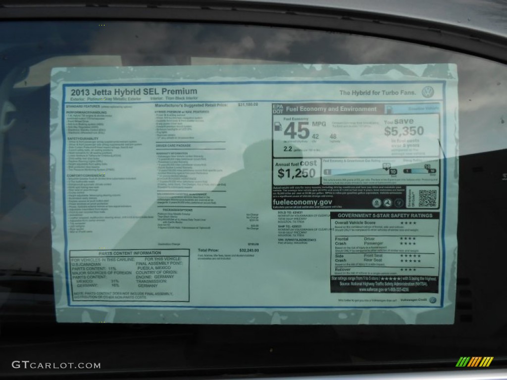 2013 Volkswagen Jetta Hybrid SEL Premium Window Sticker Photo #75043040