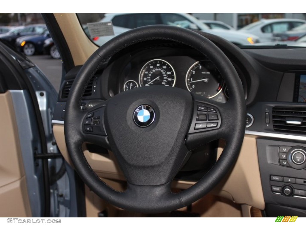 2013 BMW X3 xDrive 28i Sand Beige Steering Wheel Photo #75052050