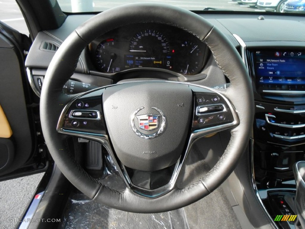 2013 Cadillac ATS 2.0L Turbo AWD Caramel/Jet Black Accents Steering Wheel Photo #75052281