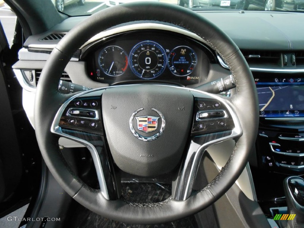 2013 Cadillac XTS Platinum AWD Jet Black/Light Wheat Opus Full Leather Steering Wheel Photo #75053656