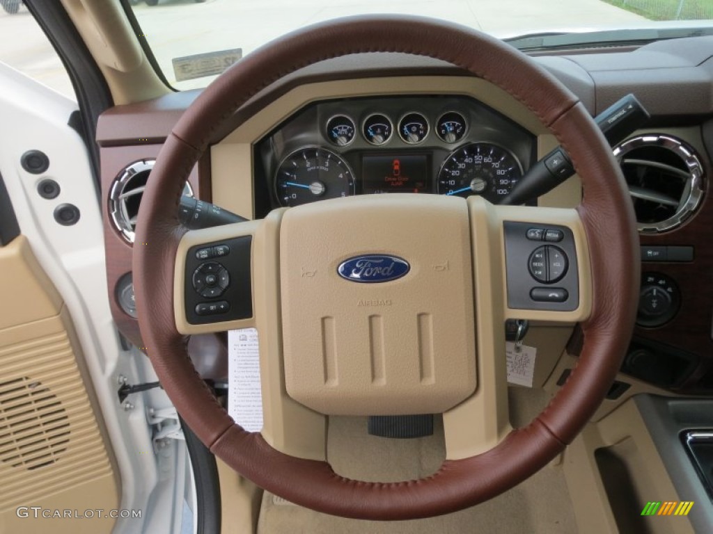 2013 Ford F250 Super Duty King Ranch Crew Cab 4x4 King Ranch Chaparral Leather/Adobe Trim Steering Wheel Photo #75057726