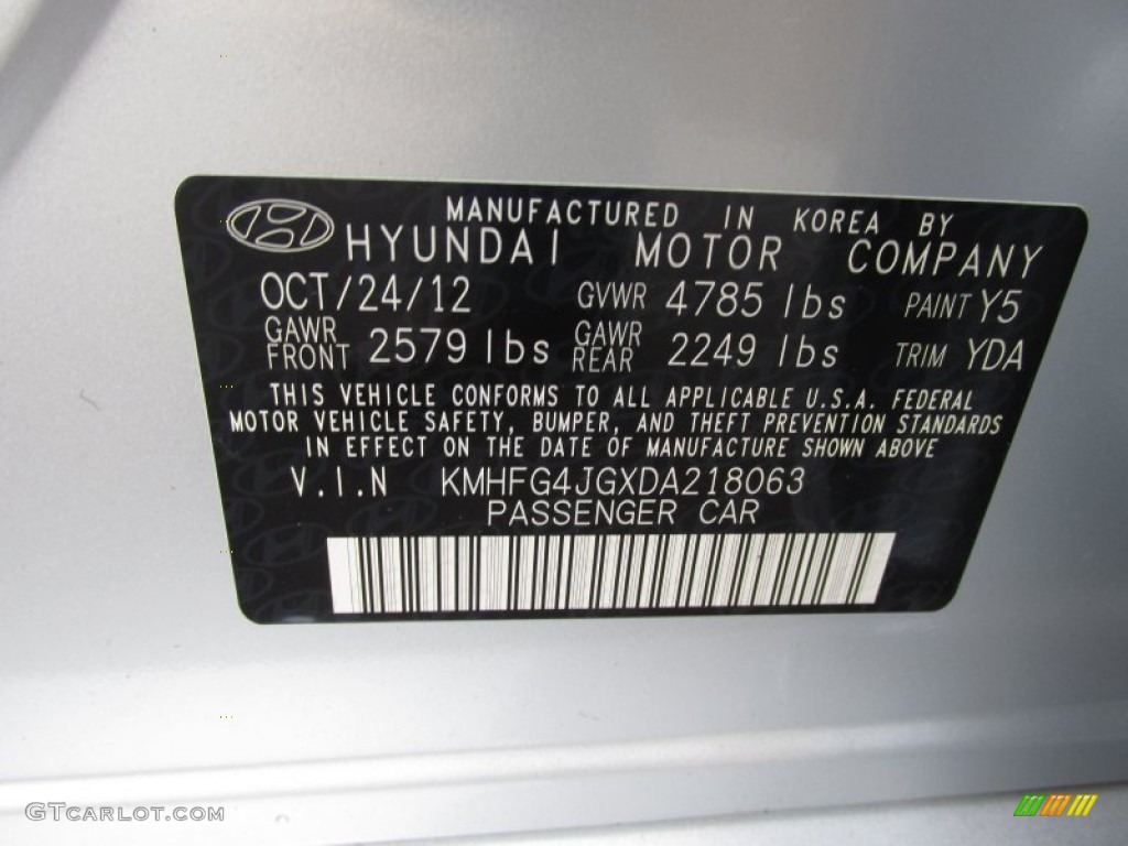 2013 Azera Color Code Y5 for Silver Frost Metallic Photo #75063734