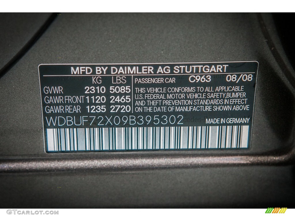 2009 Mercedes-Benz E 550 Sedan Color Code Photos