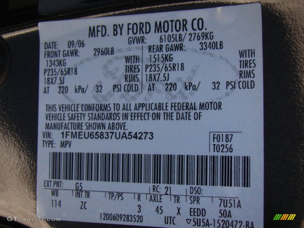 2007 Ford Explorer Limited Color Code Photos