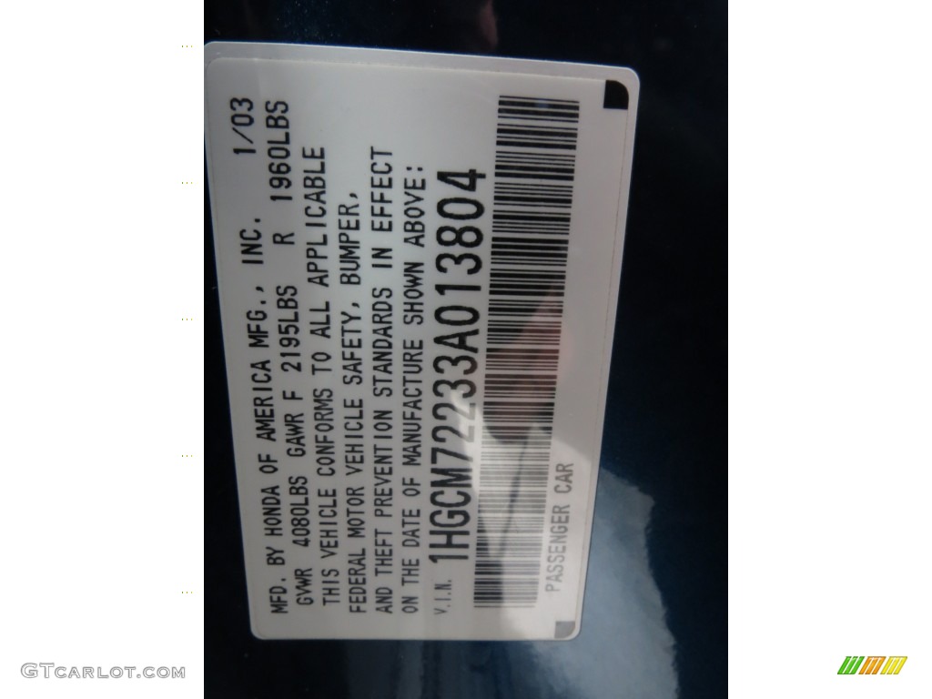 2003 Accord LX Coupe - Sapphire Blue Pearl / Black photo #7