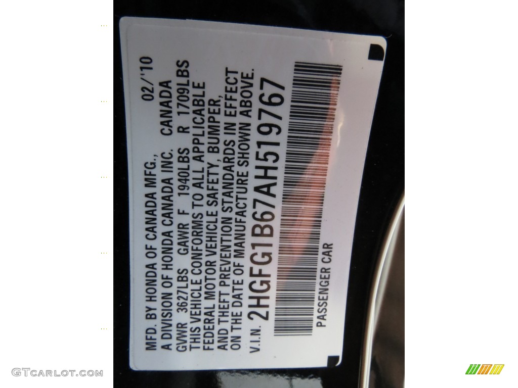 2010 Civic LX Coupe - Crystal Black Pearl / Gray photo #7