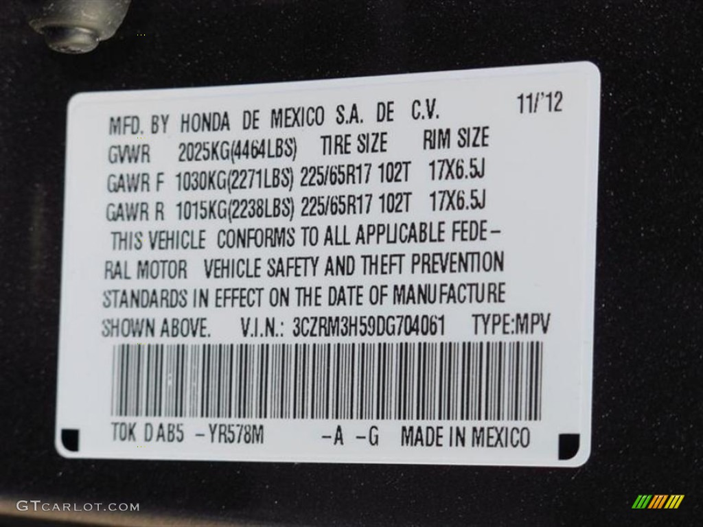 2013 CR-V EX - Urban Titanium Metallic / Black photo #10